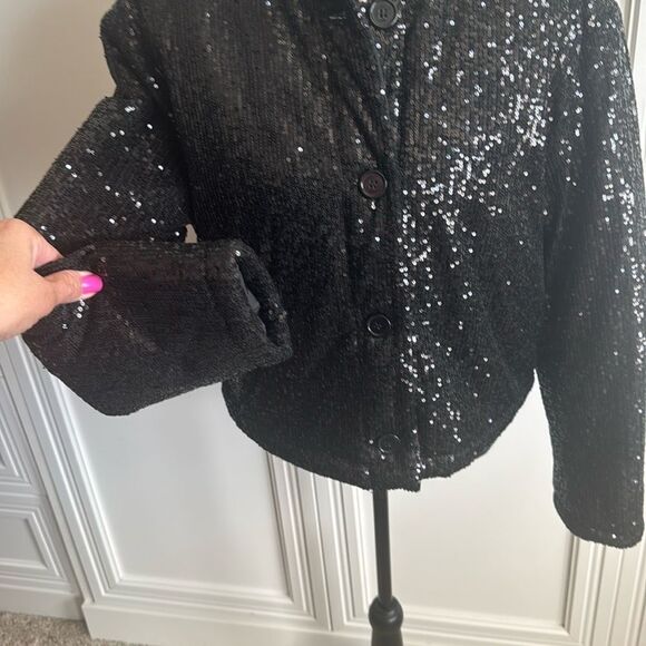 Steve Madden Black Sequin Bomber Jacket - Picture 3 of 7